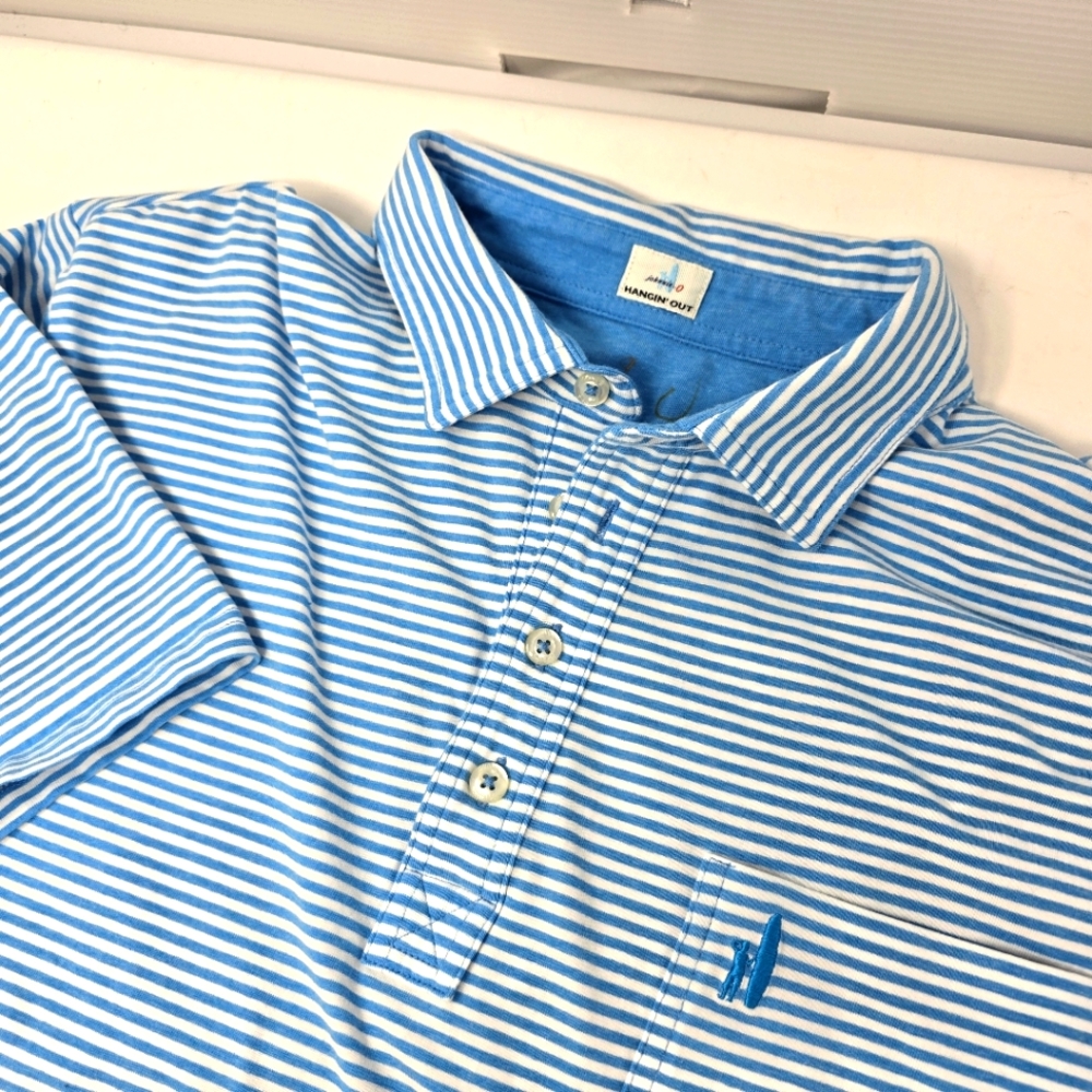 Johnnie-O Hanging Out Men's XL Cotton Polo Shirt Pocket Blue White Striped. - Picture 1 of 7